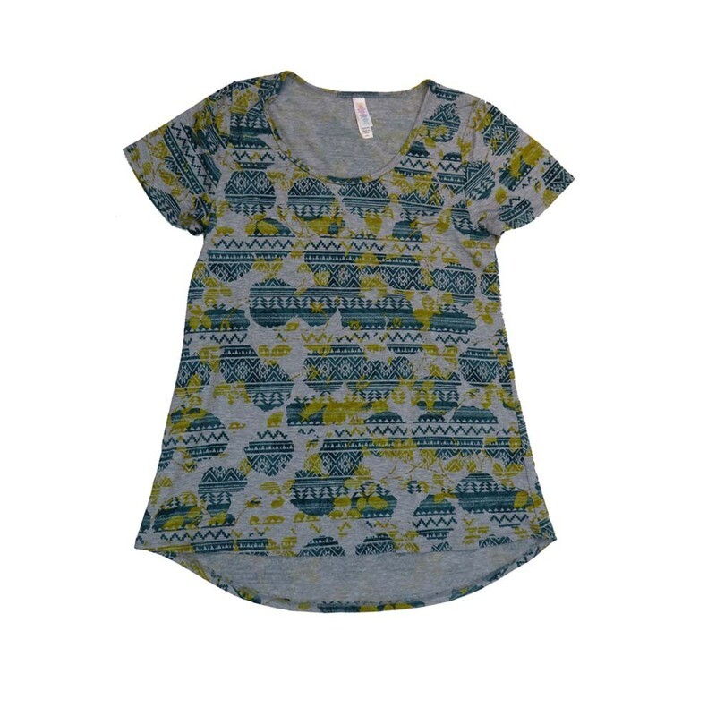 LuLaRoe CLASSIC Tee a XX-Small (XXS) Geometric Stripe Gray Blue Green XXS-237-C Womens Short Sleeve Tee fits Adult sizes 00-0