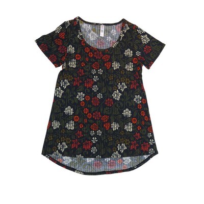 LuLaRoe CLASSIC Tee a XX-Small (XXS) Floral Vines Black Red White Green XXS-229-C Womens Short Sleeve Tee fits Adult sizes 00-0