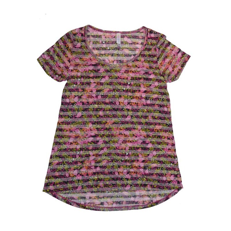 LuLaRoe CLASSIC Tee a XX-Small (XXS) Floral Stripe Blue Pink Green XXS-204-G Womens Short Sleeve Tee fits Adult sizes 00-0