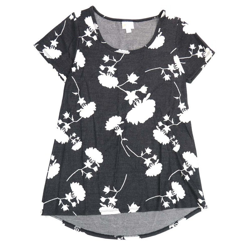 LuLaRoe CLASSIC Tee a XX-Small (XXS) Floral Gray White XXS-200-K Womens Short Sleeve Tee fits Adult sizes 00-0