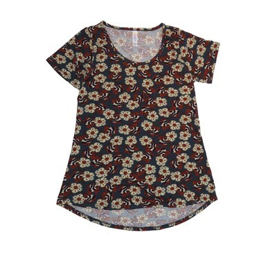 LuLaRoe CLASSIC Tee a XX-Small (XXS) Floral Gray Red White Blue XXS-246-V Womens Short Sleeve Tee fits Adult sizes 00-0