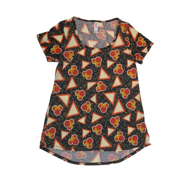 LuLaRoe CLASSIC Tee a XX-Small (XXS) Disney Minnie Mouse Traingles Black Green Red Cream XXS-241-V Womens Short Sleeve Tee fits Adult sizes 00-0