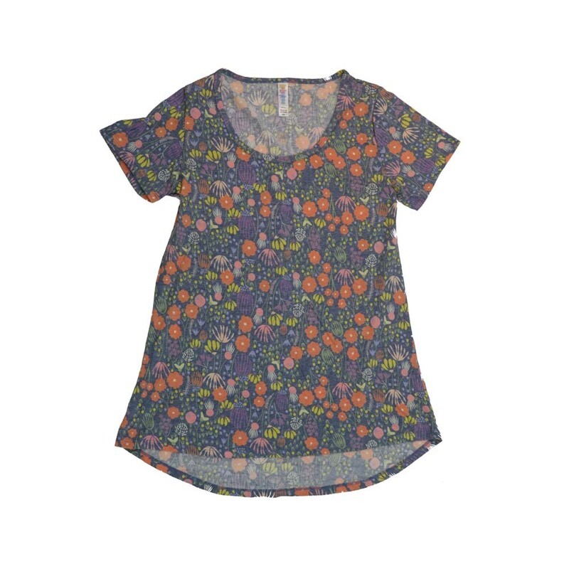 LuLaRoe CLASSIC Tee a XX-Small (XXS) Floral Blue Gray Red Green Yellow XXS-258-V Womens Short Sleeve Tee fits Adult sizes 00-0