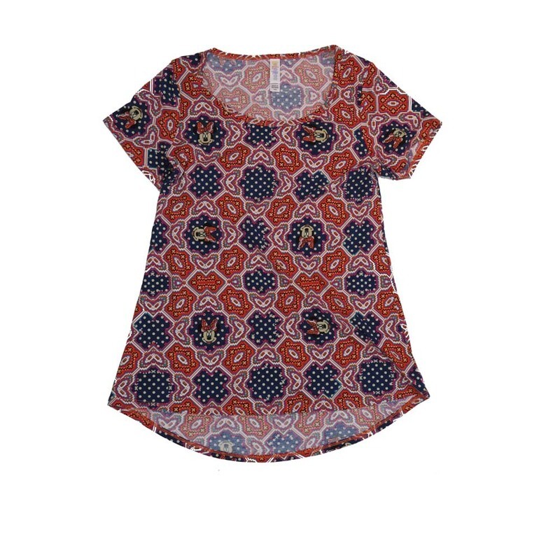 LuLaRoe CLASSIC Tee a XX-Small (XXS) Disney Minnie Mouse Blue Red White Black XXS-240-V Womens Short Sleeve Tee fits Adult sizes 00-0