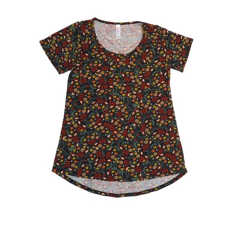 LuLaRoe CLASSIC Tee a XX-Small (XXS) Floral Black Red Green White XXS-252-V Womens Short Sleeve Tee fits Adult sizes 00-0