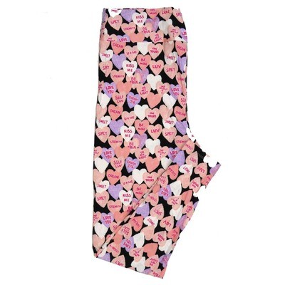 LuLaRoe One Size OS Valentines Candy Hearts Dream Self Luv Spicy Sweet Black Blue Pink Womens Leggings fits Adults sizes 2-10  4457-A