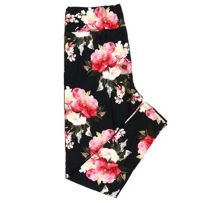 LuLaRoe One Size OS Valentines Floral Roses Black Pink White Red Green Womens Leggings fits Adults sizes 2-10  4447-B