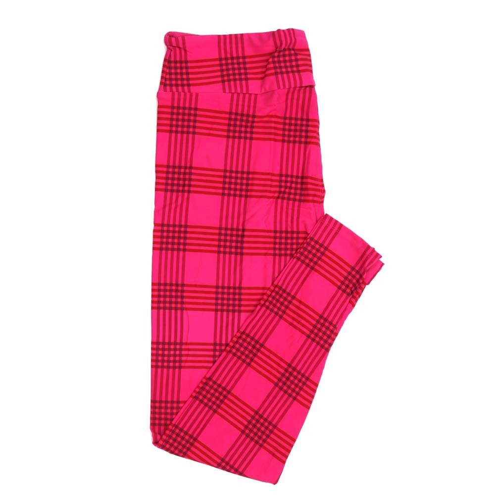 LuLaRoe One Size OS Valentines Plaid Criss Cross Stripe Red Pink Womens Leggings fits Adults sizes 2-10 4450-A