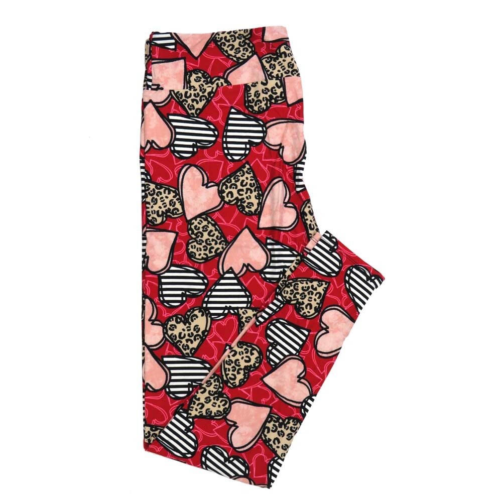 LuLaRoe One Size OS Valentines Hearts Striped Cheetah Print Red Black Pink white Womens Leggings fits Adults sizes 2-10  4454-A