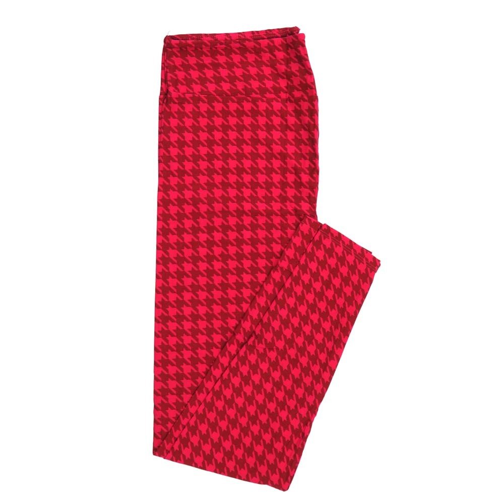 LuLaRoe One Size OS Valentines Houndstooth Red Pink Womens Leggings fits Adults sizes 2-10  4456-A