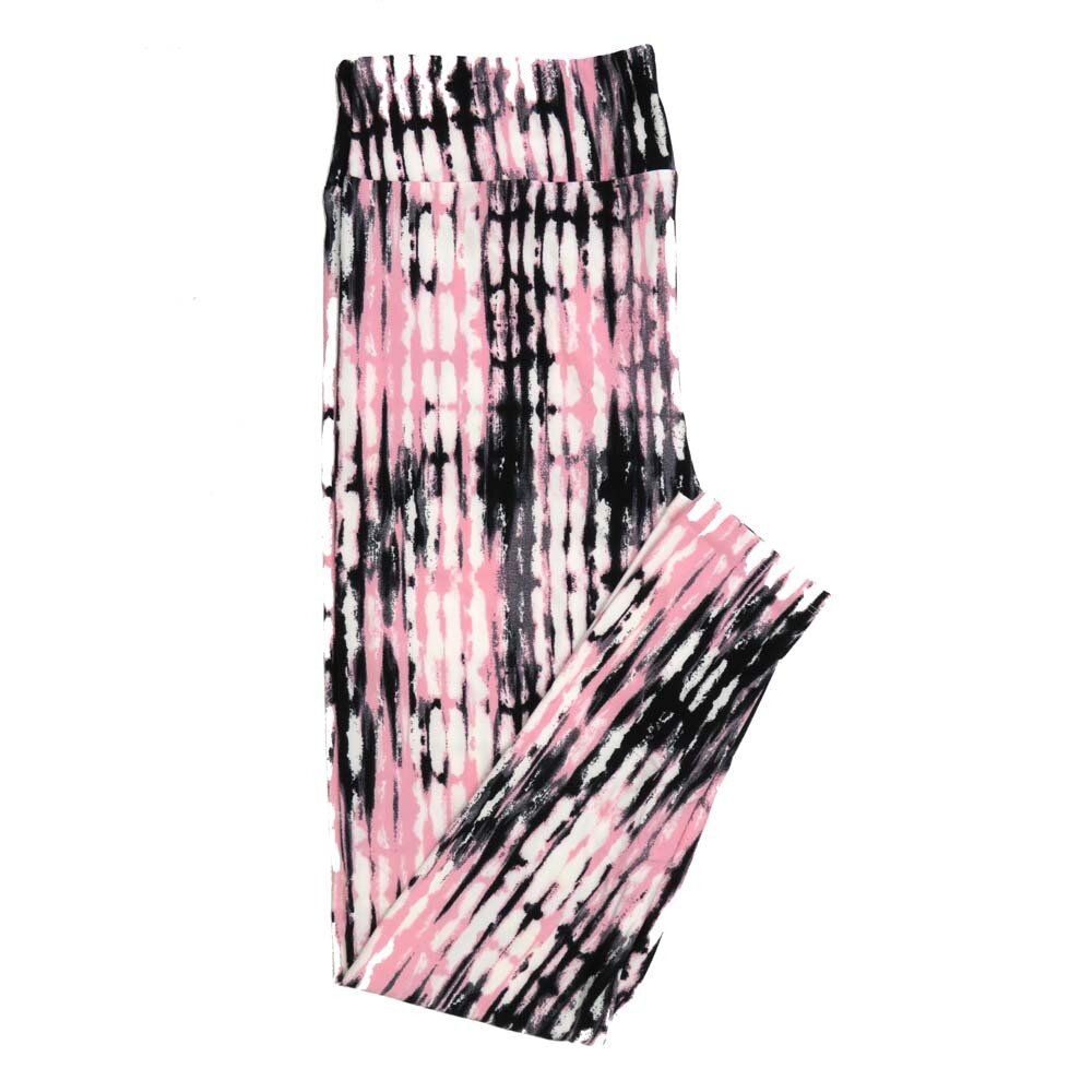 LuLaRoe One Size OS Valentines Tye Dye Stripe Black Pink White Womens Leggings fits Adults sizes 2-10 4458-A