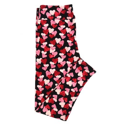 LuLaRoe One Size OS Valentines Collage of Hearts Black Red White Pink Womens Leggings fits Adults sizes 2-10  4452-A