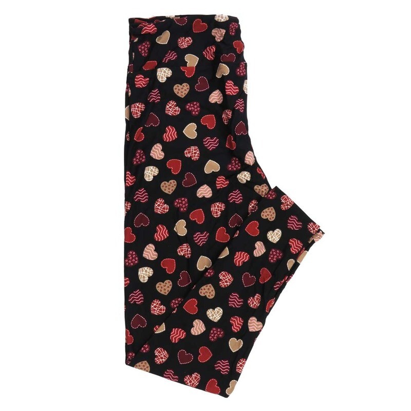 LuLaRoe One Size OS Valentines Decorated Hearts Stripes Black Red Pink White Womens Leggings fits Adults sizes 2-10  4447-A