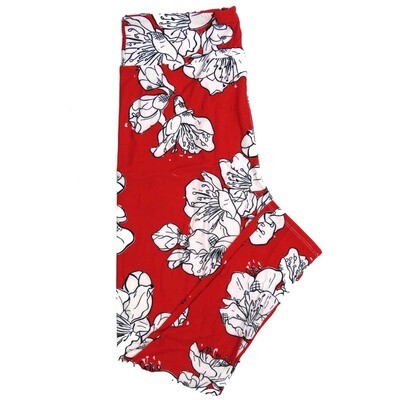 LuLaRoe One Size OS Valentines Floral Hybiscus Red White Black Womens Leggings fits Adults sizes 2-10  4448-A