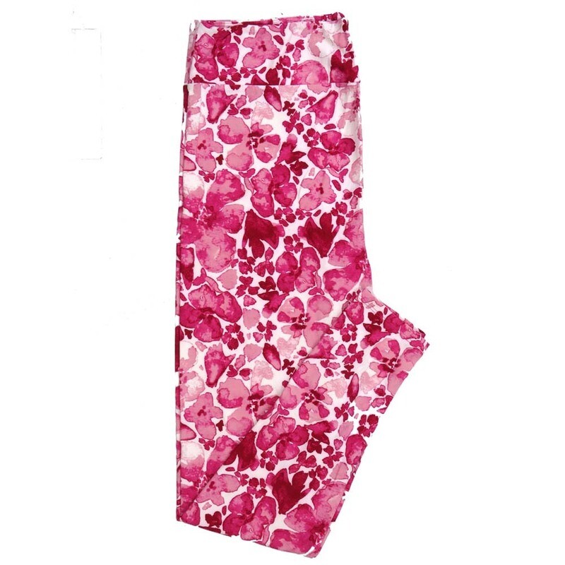 LuLaRoe One Size OS Valentines Floral Primrose Pink Red Magenta Womens Leggings fits Adults sizes 2-10  4459-B