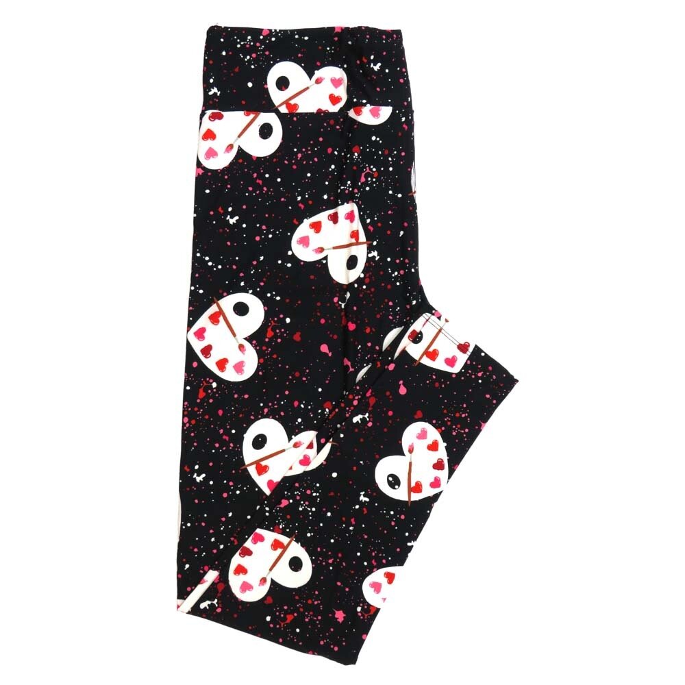 LuLaRoe One Size OS Valentines Painters Palette Hearts Paint Splatter Black Whtie Red Pink Womens Leggings fits Adults sizes 2-10 4459-A