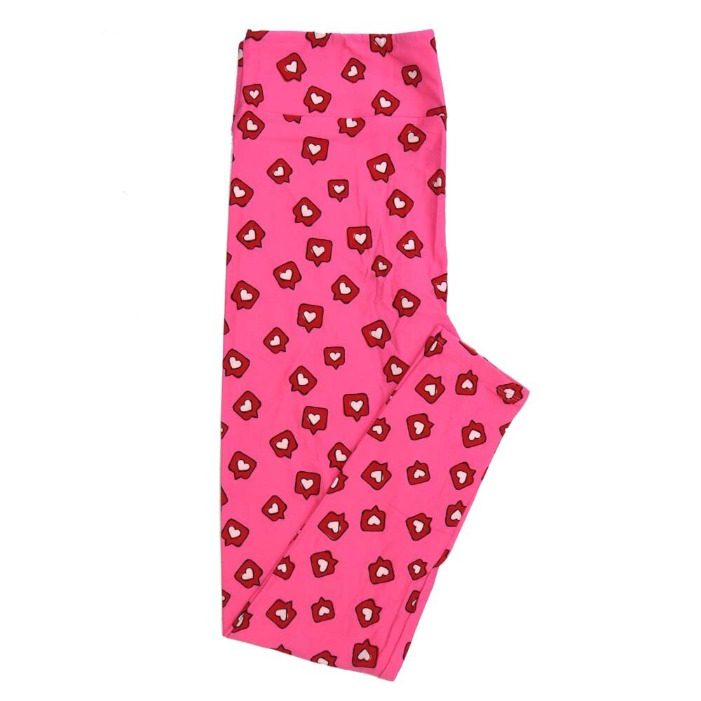LuLaRoe One Size OS Valentines Speech Bubble Hearts Pink Red Black Womens Leggings fits Adults sizes 2-10 4461-B