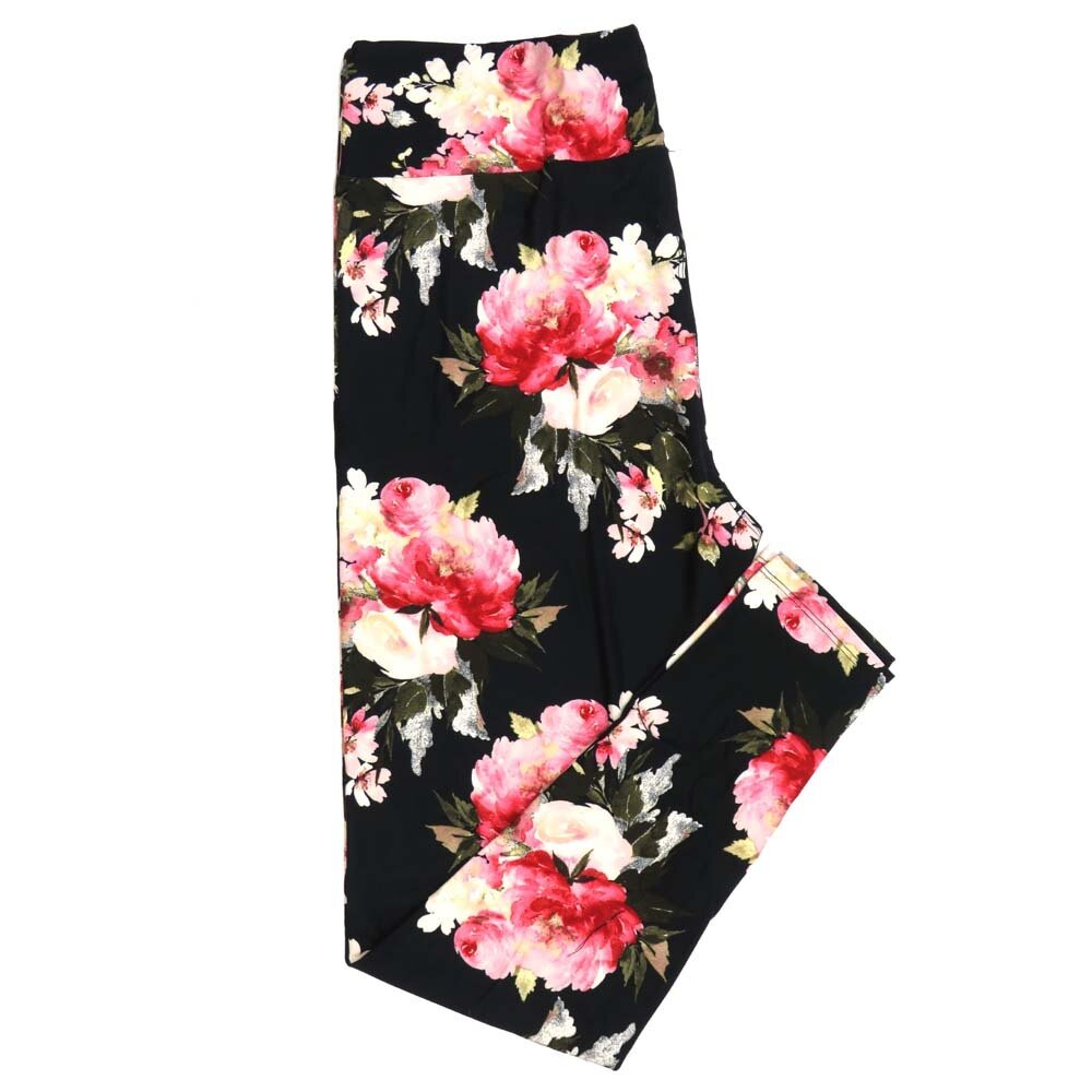 LuLaRoe TC2 TCTWO Valentines Floral Roses Black Pink White Red Green Leggings fits Adult sizes 18-26 9115-A