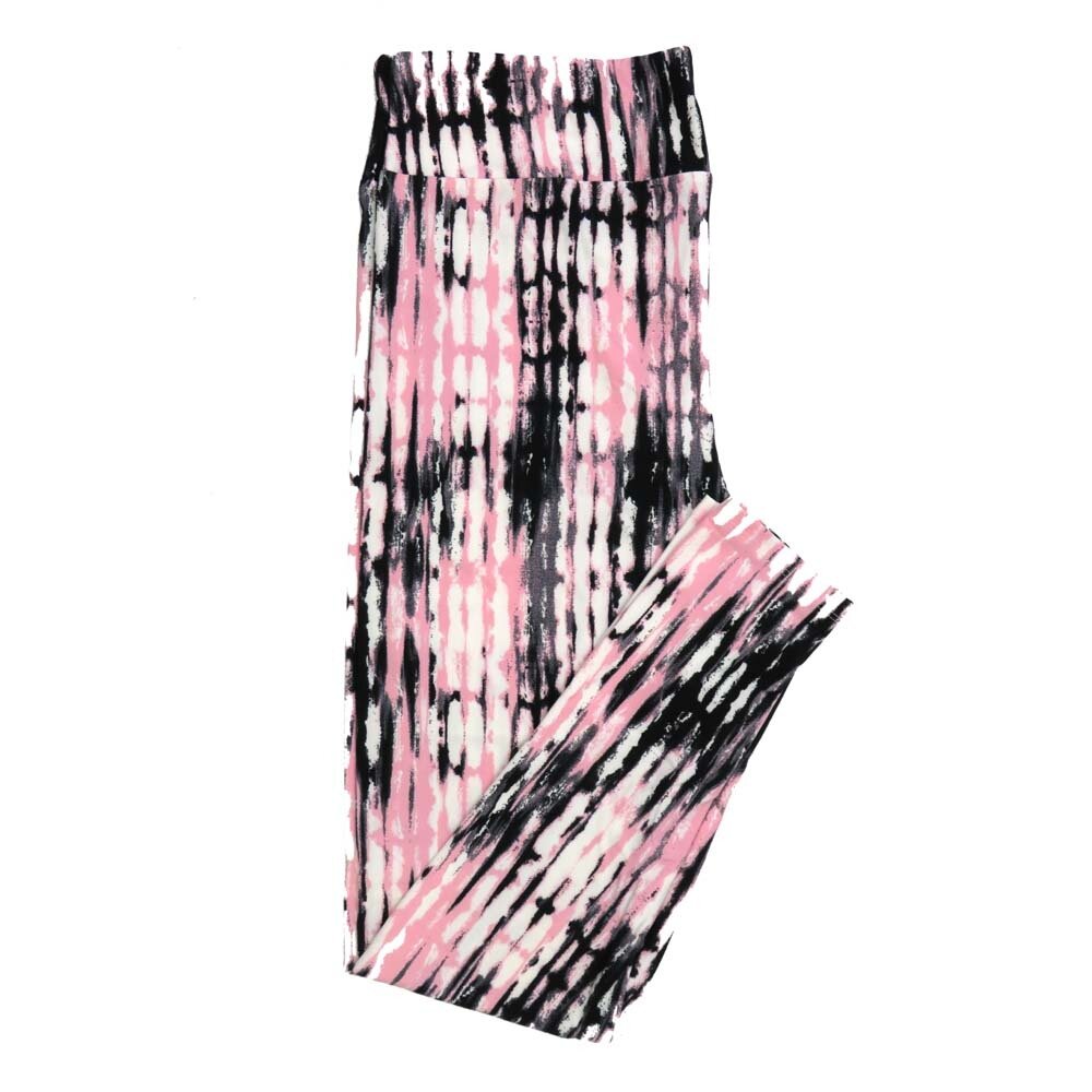 LuLaRoe TC2 TCTWO Valentines Tye Dye Stripe Black Pink White Leggings fits Adult sizes 18-26  9116-F
