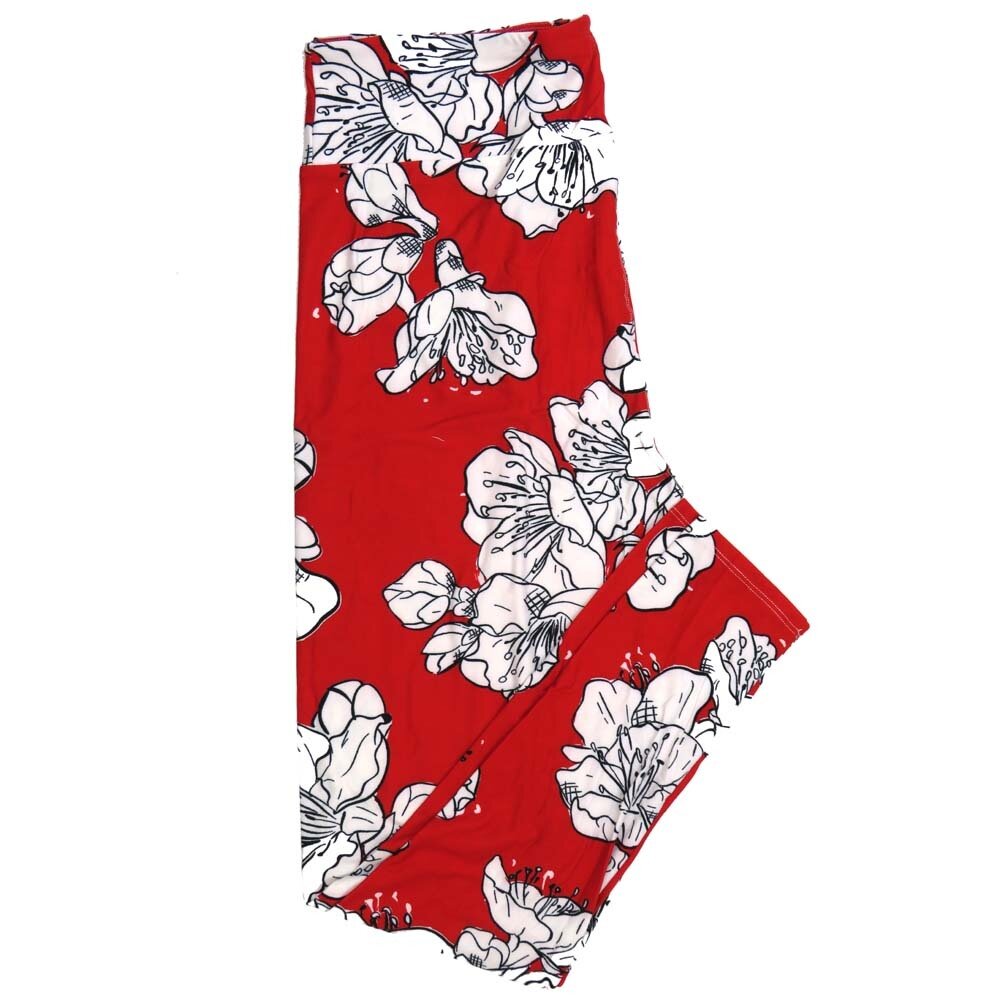 LuLaRoe Tween TW Valentines Floral Hybiscus Red White Black Leggings fits Adult sizes 00-0  3405-C