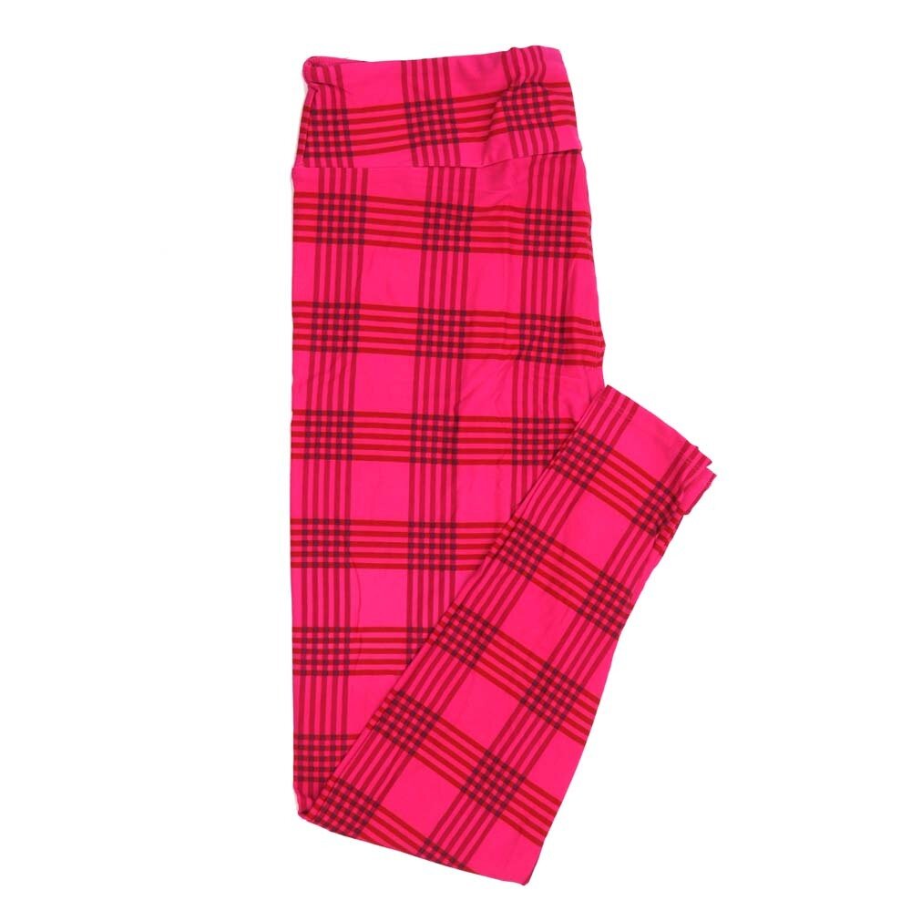 LuLaRoe Tween TW Valentines Plaid Criss Cross Stripe Red Pink Leggings fits Adult sizes 00-0 3406-C