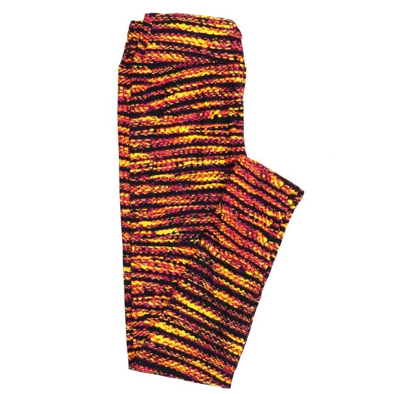 LuLaRoe One Size OS Stripe Black Orange Pink Yellow Leggings (OS fits Adults 2-10)