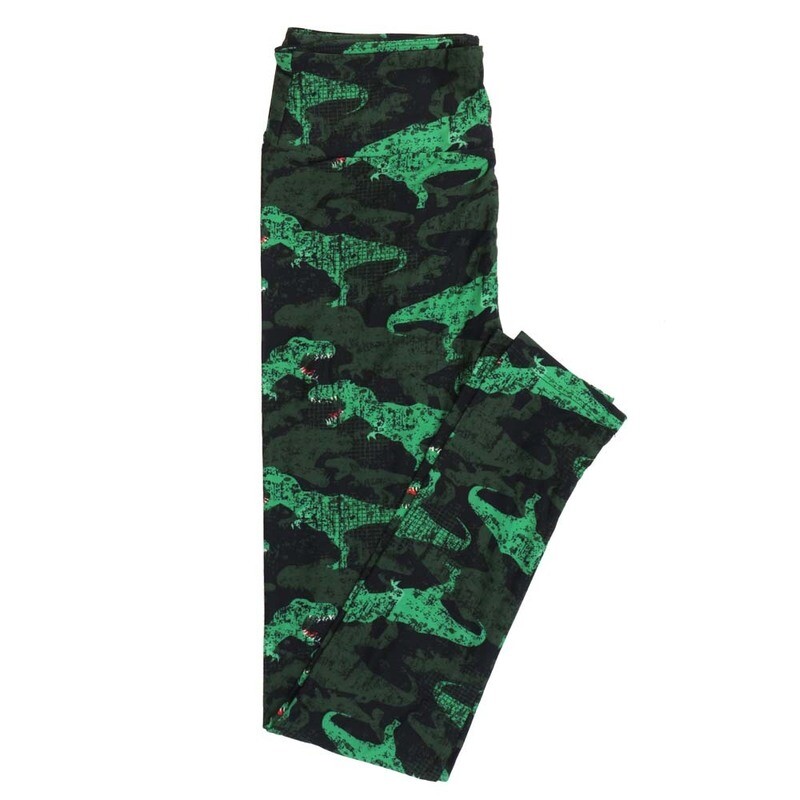 LuLaRoe One Size OS Dinosaurs T Rex Tyrannosaurus Dark Green Light Green Leggings (OS fits Adults 2-10)