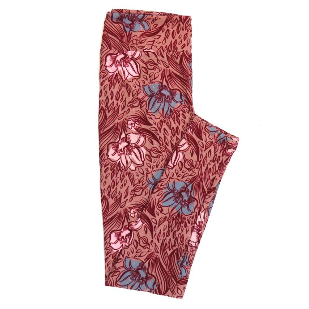 LuLaRoe One Size OS Floral Light Red Dark Red Blue Leggings (OS fits Adults 2-10)