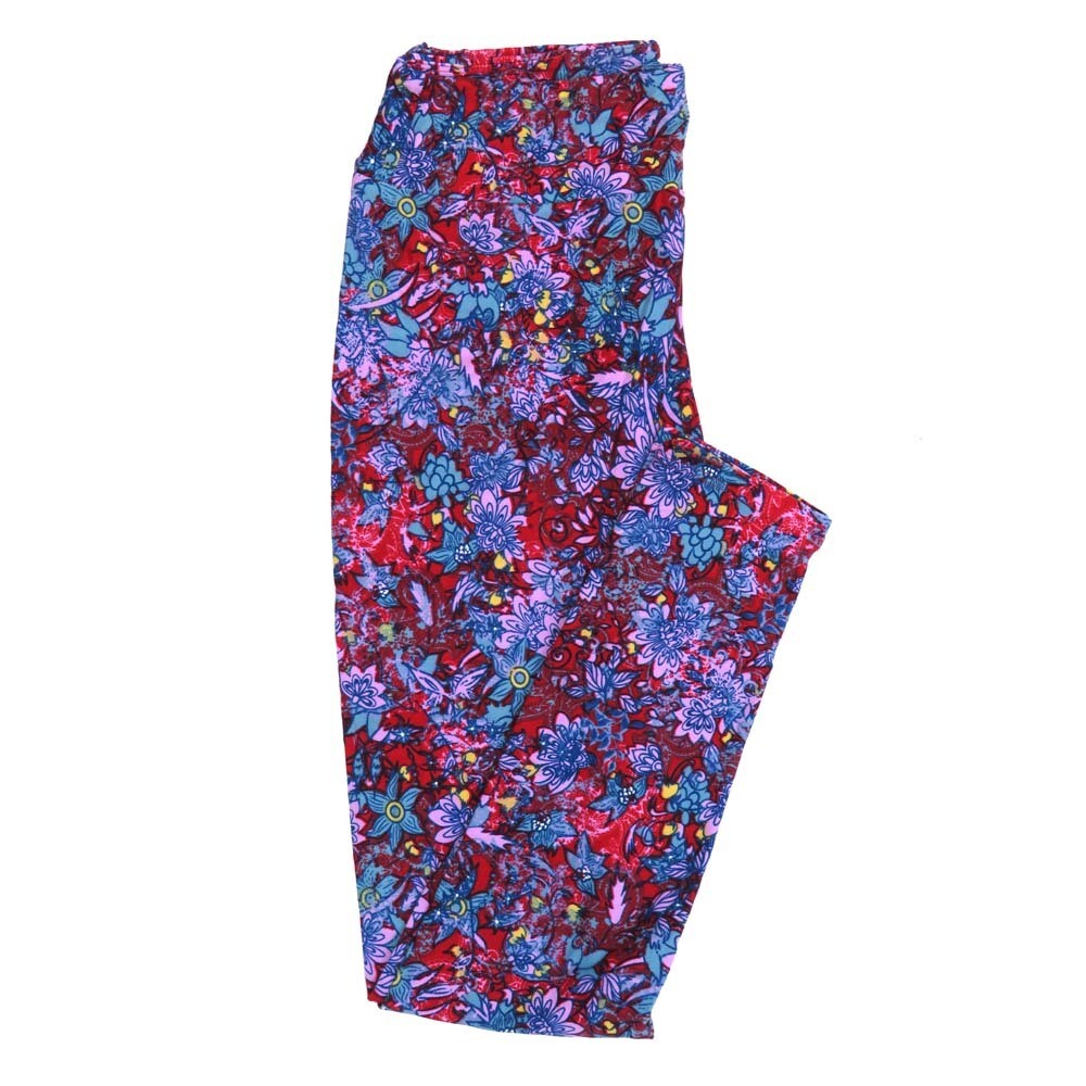 LuLaRoe One Size OS Floral Lavender Light Blue Red Leggings (OS fits Adults 2-10)