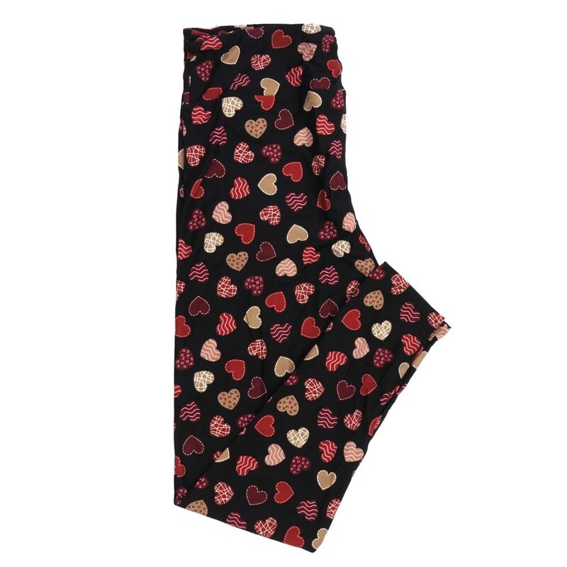 LuLaRoe Tween TW Valentines Decorated Hearts Stripes Black Red Pink White Leggings fits Adult sizes 00-0  3405-A