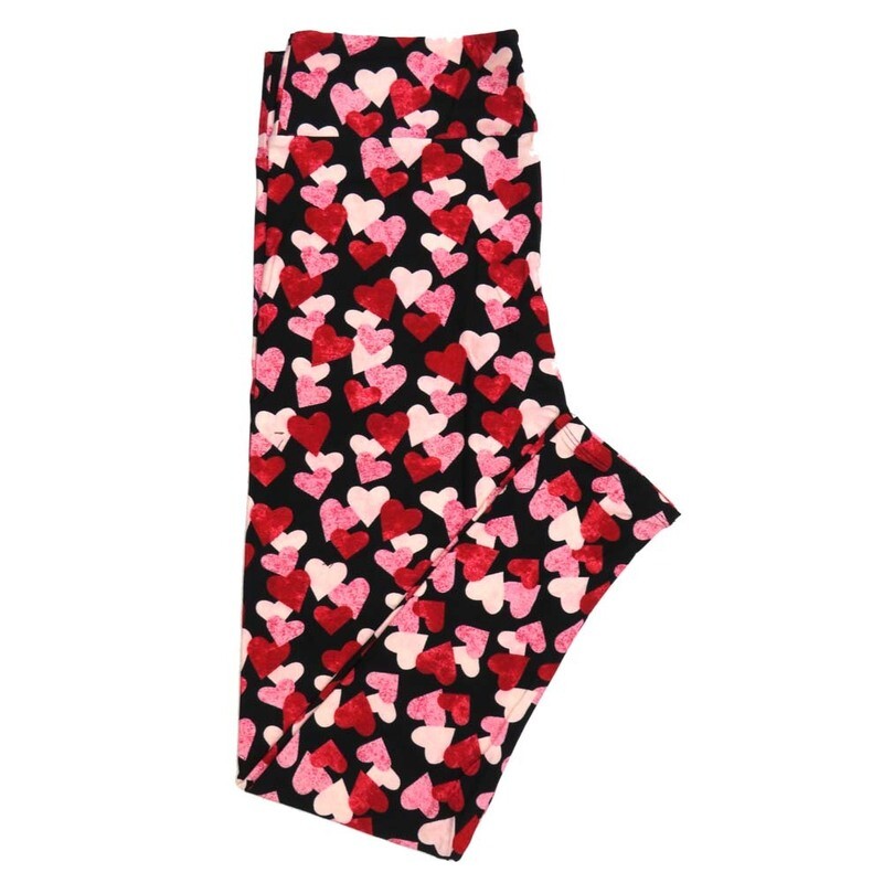LuLaRoe Tween TW Valentines Collage of Hearts Black Red White Pink Leggings fits Adult sizes 00-0  3407-B
