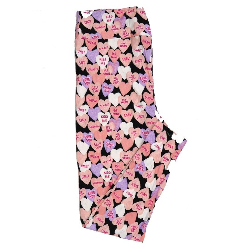 LuLaRoe Tween TW Valentines Candy Hearts Dream Self Luv Spicy Sweet Black Blue Pink Leggings fits Adult sizes 00-0  3408-D