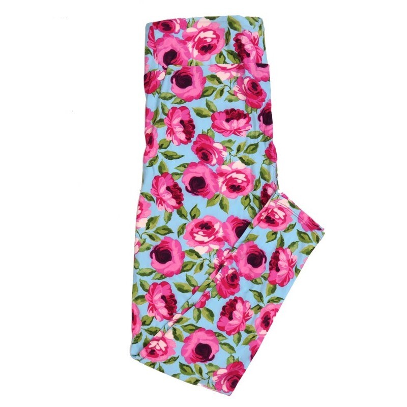 LuLaRoe Tween TW Valentines Floral Roses Lavender Pink Green White Leggings fits Adult sizes 00-0  3406-D
