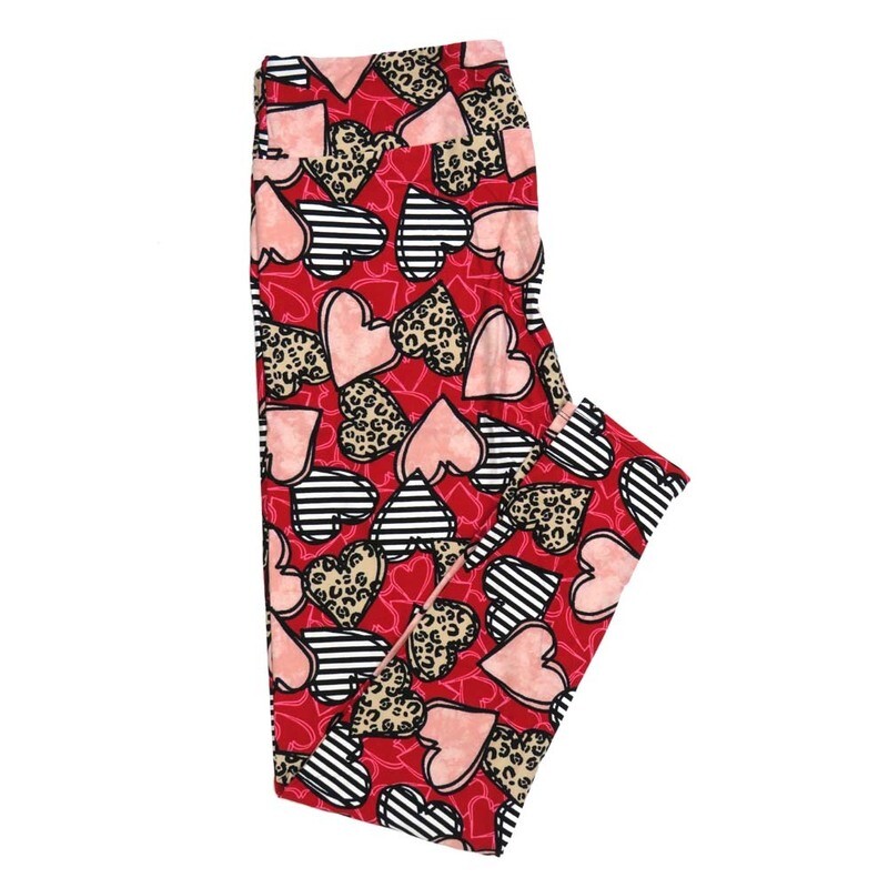 LuLaRoe Tween TW Valentines Hearts Striped Cheetah Print Red Black Pink white Leggings fits Adult sizes 00-0  3408-B