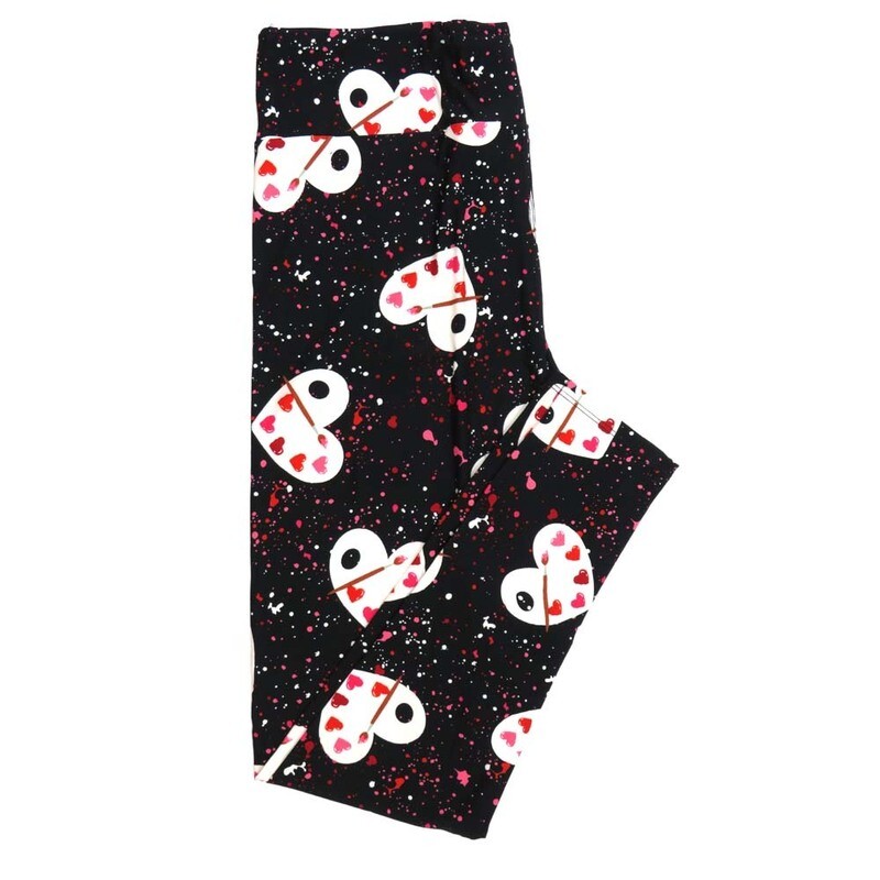 LuLaRoe Tween TW Valentines Painters Palette Hearts Paint Splatter Black Whtie Red Pink Leggings fits Adult sizes 00-0  3410-A