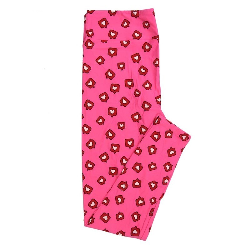 LuLaRoe Tween TW Valentines Speech Bubble Hearts Pink Red Black Leggings fits Adult sizes 00-0  3409-E