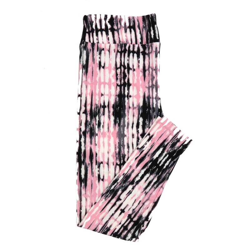 LuLaRoe Tween TW Valentines Tye Dye Stripe Black Pink White Leggings fits Adult sizes 00-0  3409-D