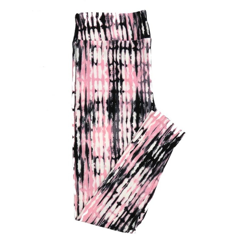 LuLaRoe One Size OS Valentines Tye Dye Stripe Black Pink White Womens Leggings fits Adults sizes 2-10  4458-A