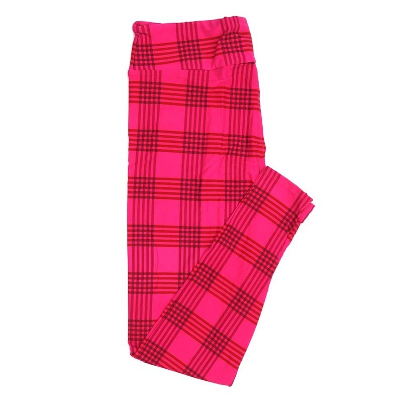 LuLaRoe TC2 TCTWO Valentines Plaid Criss Cross Stripe Red Pink Leggings fits Adult sizes 18-26  9117-B