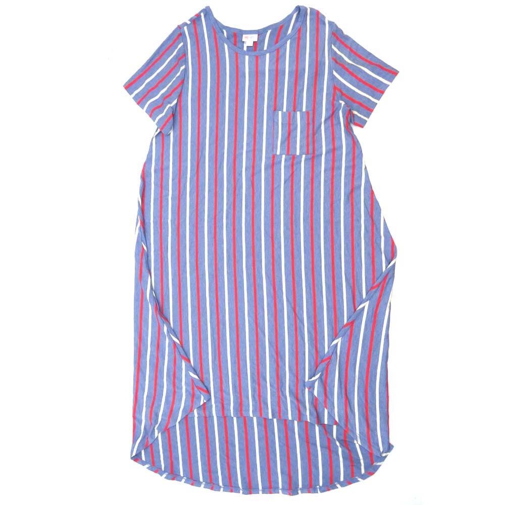 LuLaRoe CARLY f X-Large (XL) Stripe Blue White Red Swing Dress fits womens sizes 18-20  F-XL-212  Retail $55