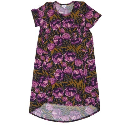 LuLaRoe CARLY c Small (S) Floral Zig Zag Stripe Blue Purple Black Gray Swing Dress fits womens sizes 6-8 C-SMALL-206 Retail $55