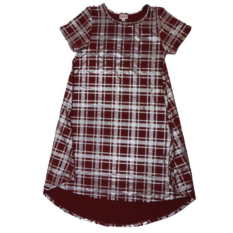 LuLaRoe CARLY c Small (S) Elegant Collection Plaid Stripe Red Silver Swing Dress fits womens sizes 6-8  C-SMALL-201  Retail $55