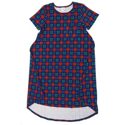 LuLaRoe CARLY c Small (S) Plaid Red Blue Black Gray Swing Dress fits womens sizes 6-8 C-SMALL-218 Retail $55