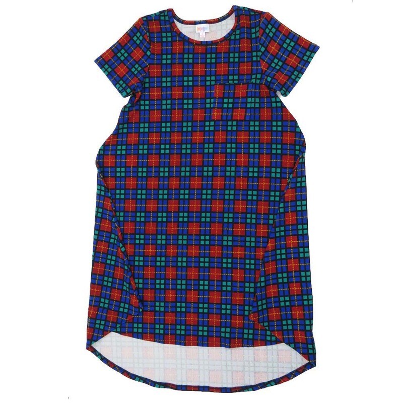 LuLaRoe CARLY c Small (S) Plaid Red Blue Black Gray Swing Dress fits womens sizes 6-8  C-SMALL-218  Retail $55