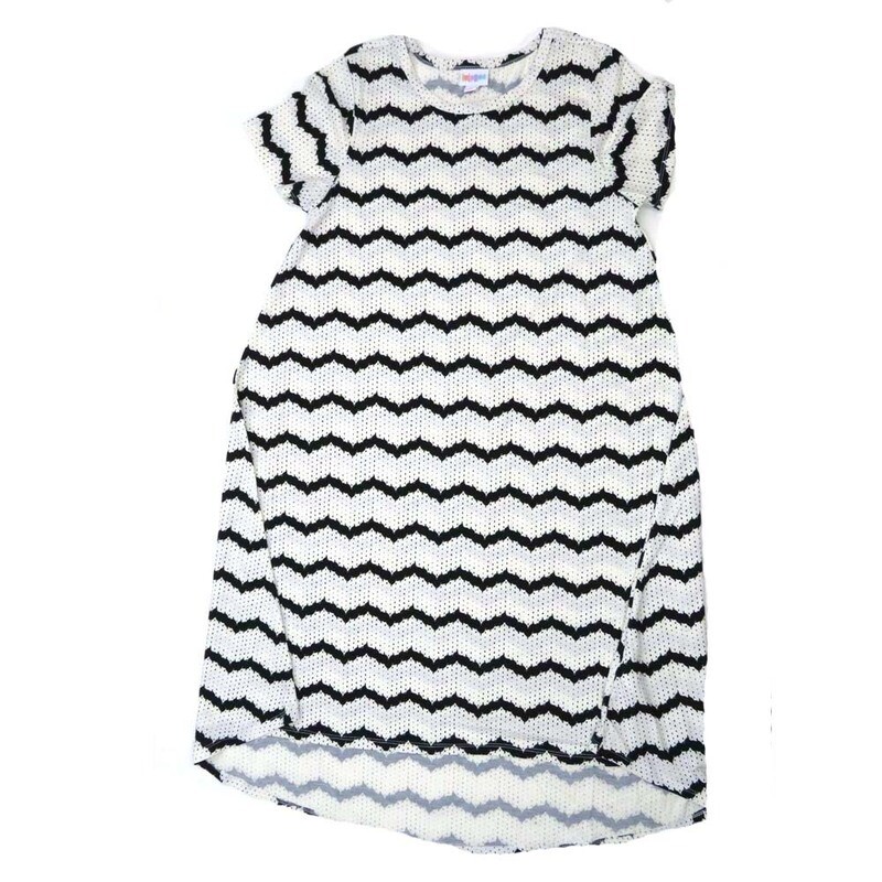 LuLaRoe CARLY c Small (S) Zig Zag Stripe Polka Dot Black White Swing Dress fits womens sizes 6-8  C-SMALL-220  Retail $55