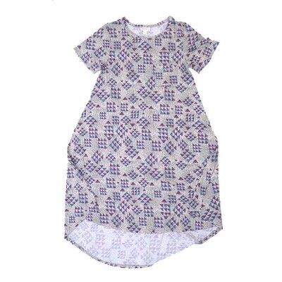 LuLaRoe CARLY a XX-Small XXS Geometric Triangles Blue Gray Swing Dress fits womens sizes 00-0 A-XXS-203 Retail $55