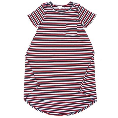 LuLaRoe CARLY a XX-Small XXS Stripe Red Black White Pink Swing Dress fits womens sizes 00-0 A-XXS-219 Retail $55