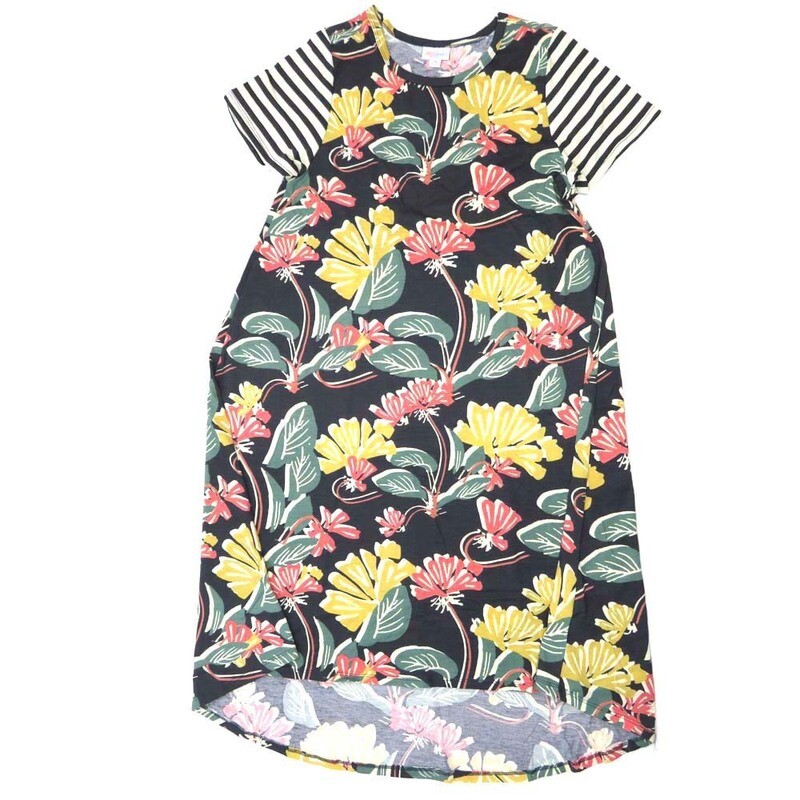 LuLaRoe CARLY d Medium (M) Floral Stripe Swing Dress fits womens sizes 10-12  D-MEDIUM-211  Retail $55