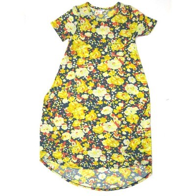 LuLaRoe CARLY a XX-Small XXS Floral Yellow Green Gray Swing Dress fits womens sizes 00-0 A-XXS-216 Retail $55