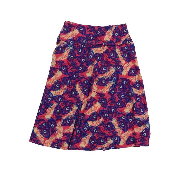 LuLaRoe AZURE a Kids 06 Peacock Feathers A-Line Knee Length Skirt KIDS-06-201 fits kids size 06